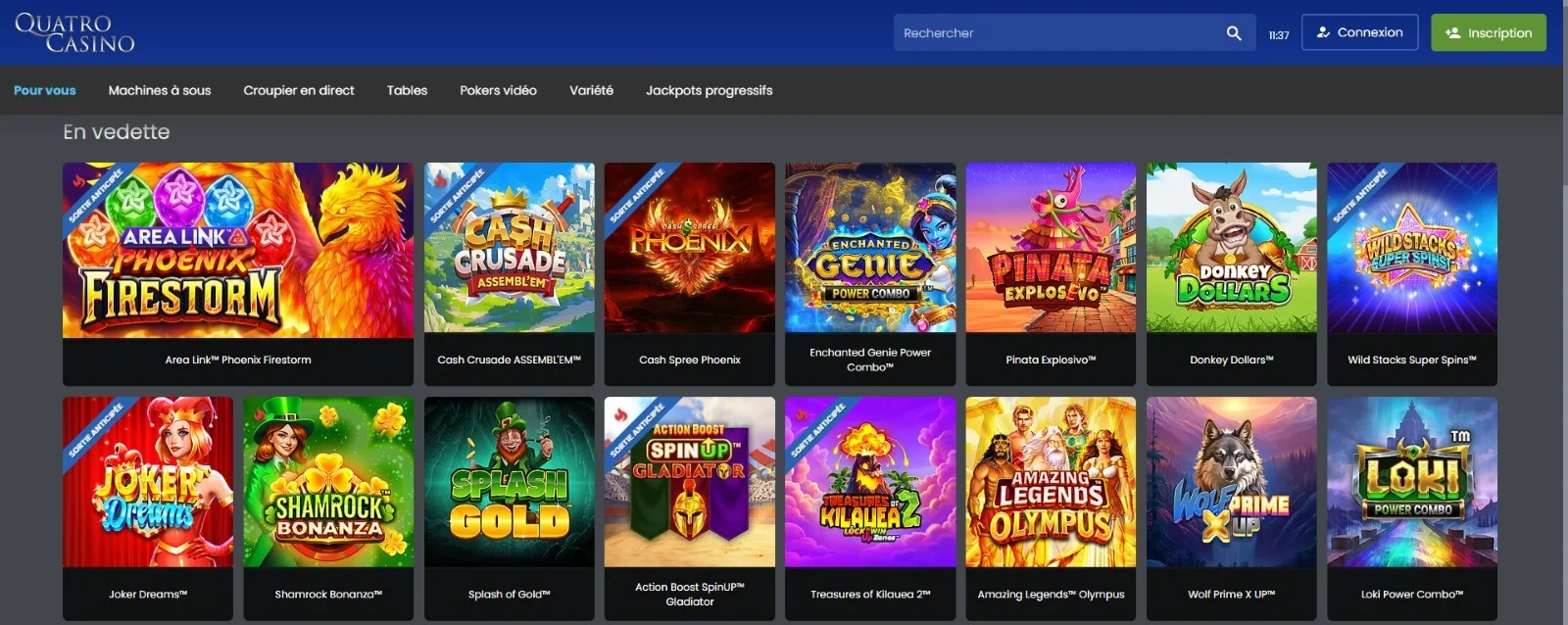 Jeux disponibles sur Quatro casino Canada 
